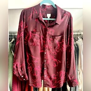 NWT! A New Day Botton Down Blouse in gorgeous Burgundy print. Sz L